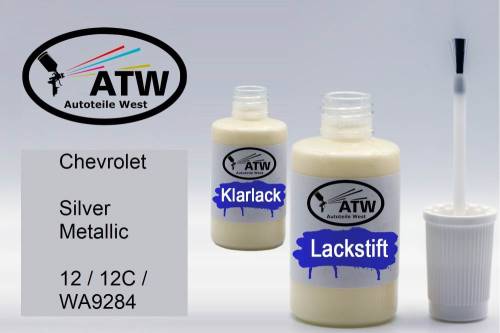 Chevrolet, Silver Metallic, 12 / 12C / WA9284: 20ml Lackstift + 20ml Klarlack - Set, von ATW Autoteile West.